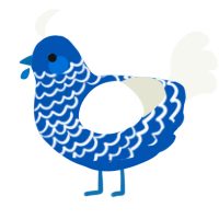 Reject, a ultramarine and white chicken with a lace pattern