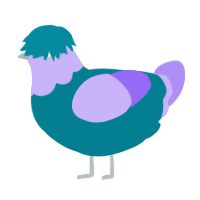 Fae, a sea and lilac chicken with a head pattern