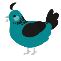 A teal and sable chicken with a neck-speckle pattern