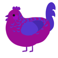 Disco ball, a plum and indigo chicken with a half-lace pattern