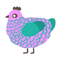A lavender and turquoise chicken with a lace pattern