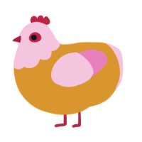 poptart, a orange and pink chicken with a head pattern