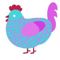 A aqua and orchid chicken with a lace pattern