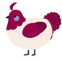 Frozen berry, a cream and maroon chicken with a head pattern