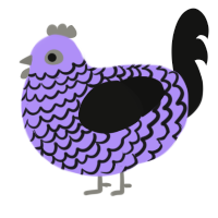 A lilac and black chicken with a lace pattern
