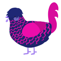 LED, a navy and fuchsia chicken with a lace pattern