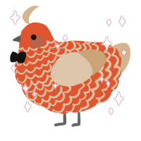 Ruffles, a vermilion and beige chicken with a lace pattern