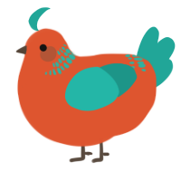 Guava, a vermilion and turquoise chicken with a neck-band pattern