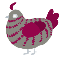 A ash and maroon chicken with a bar pattern