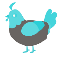 Brand new day, a grey and aqua chicken with a head pattern
