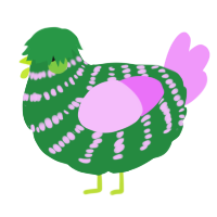 Serenity, a viridian and lavender chicken with a bar pattern