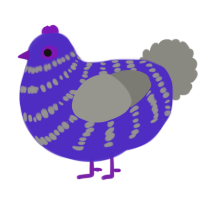 A indigo and ash chicken with a bar pattern