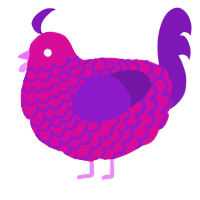 A fuchsia and violet chicken with a lace pattern