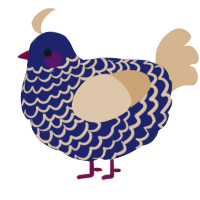 Alektorophobia, a navy and beige chicken with a lace pattern