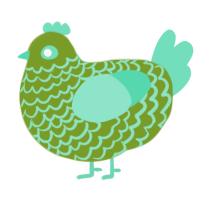 A chartreuse and mint chicken with a lace pattern