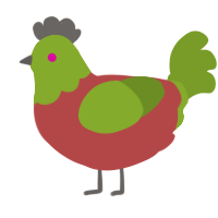 A red and chartreuse chicken with a head pattern