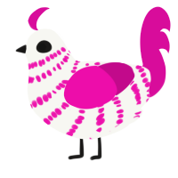 The Canoness, a white and fuchsia chicken with a bar pattern