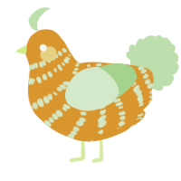Mac n Peas, a orange and gluppy chicken with a bar pattern