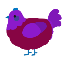 Hallucinate, a maroon and violet chicken with a head pattern