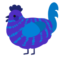 Clone, a indigo and sapphire chicken with a bar pattern
