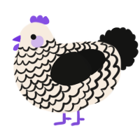 leone, a cream and black chicken with a lace pattern