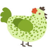 Fern, a apple and chartreuse chicken with a speckle pattern