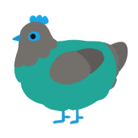 A turquoise and grey chicken with a head pattern