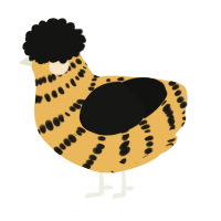 A honey and black chicken with a bar pattern