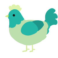 Minnie, a gluppy and turquoise chicken with a head pattern