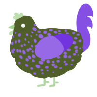 A olive and blurple chicken with a speckle pattern