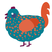 A sea and vermilion chicken with a speckle pattern