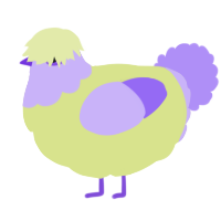 Halloween goo, a lemon and lilac chicken with a head pattern