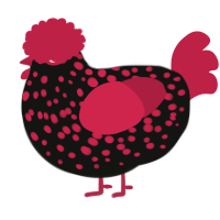 Shadow the 1st, a black and crimson chicken with a speckle pattern