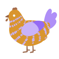 A orange and lilac chicken with a bar pattern