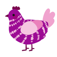 Bob, a plum and pink chicken with a bar pattern