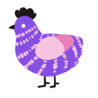 A blurple and pink chicken with a bar pattern