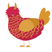 goldchocostrawberry, a crimson and orange chicken with a lace pattern