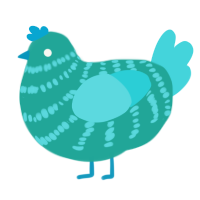 Toothpaste, a turquoise and aqua chicken with a bar pattern