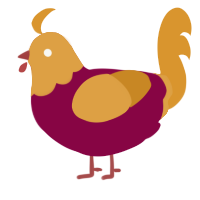 Potato, a maroon and orange chicken with a head pattern