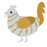 Mac n Cheese, a mist and gold chicken with a bar pattern