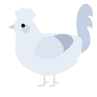 Cal, a white and mist chicken