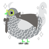 A grey and sable chicken with a lace pattern