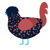 Black Razz Gummy, a tumblr and red chicken with a speckle pattern