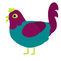 Warhead Candy, a teal and wine chicken with a head pattern
