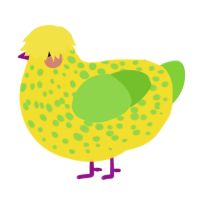 Grassy Banana 2, a yellow and grass chicken with a speckle pattern