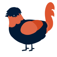 A tumblr and vermilion chicken with a head pattern
