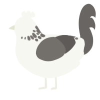 frank but blind, a white and grey chicken with a neck-speckle pattern