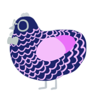 GMONopoly, a navy and lavender chicken with a lace pattern