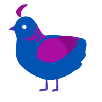 You, a ultramarine and plum chicken with a neck-speckle pattern