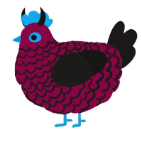 Auntie Death, a maroon and sable chicken with a lace pattern